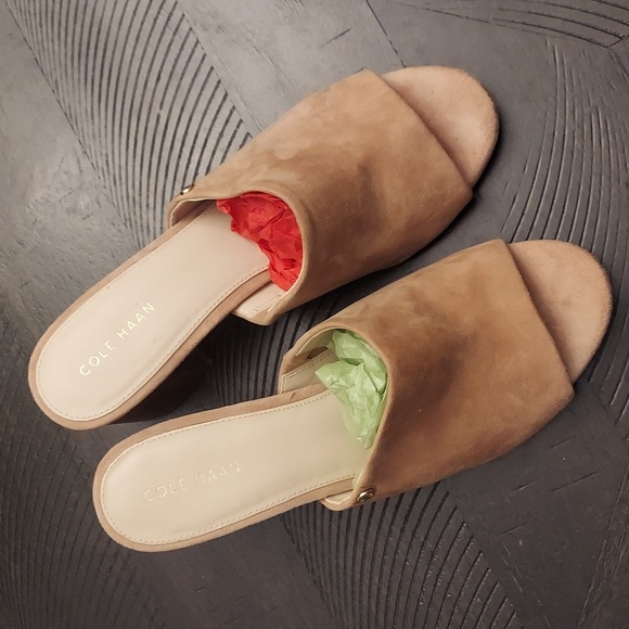 COLE HAAN Womens Daina Suede Leather Stacked Heel Slip On Open Toe Sandals - Picture 11 of 12